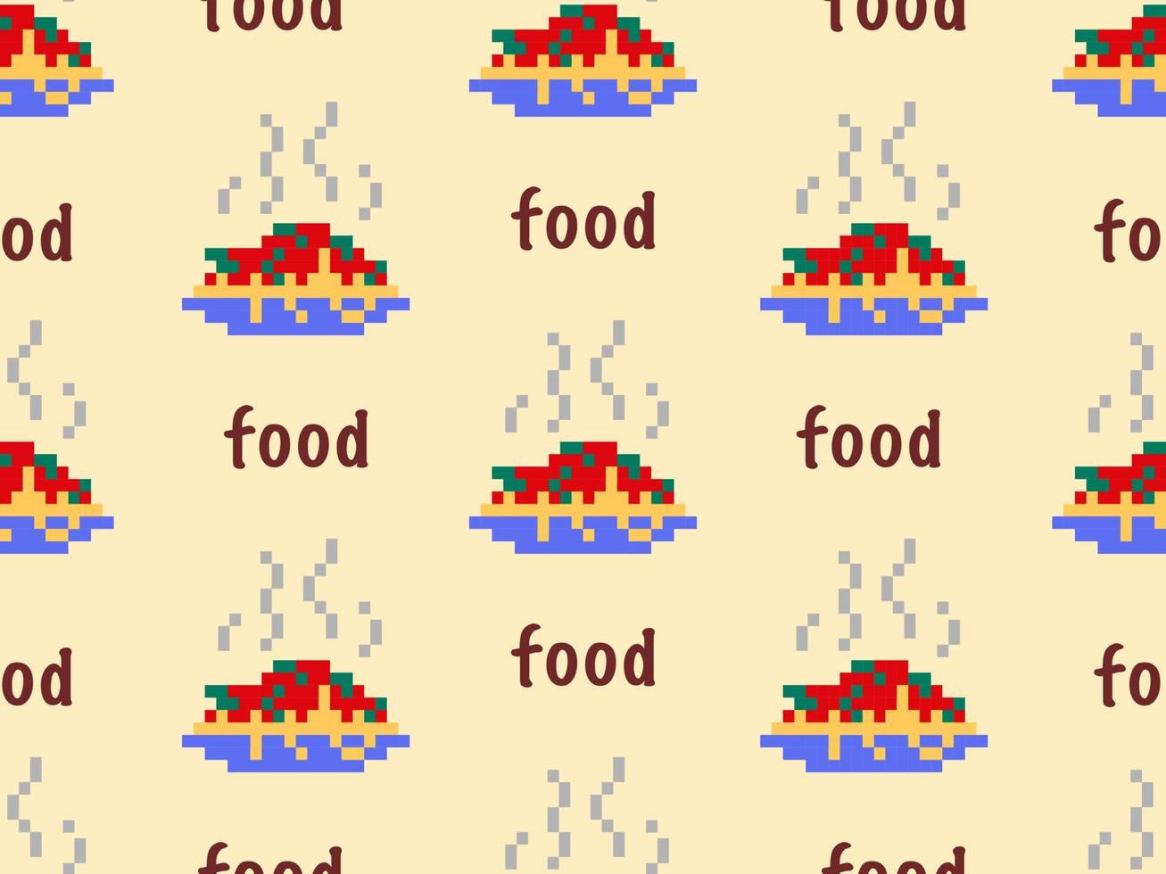 gebratener reis zeichentrickfigur nahtloses muster auf gelbem hintergrund. pixelstil vektor