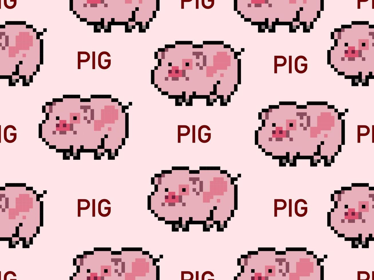 nahtloses muster der schweinzeichentrickfigur auf rosa hintergrund. pixelart vektor