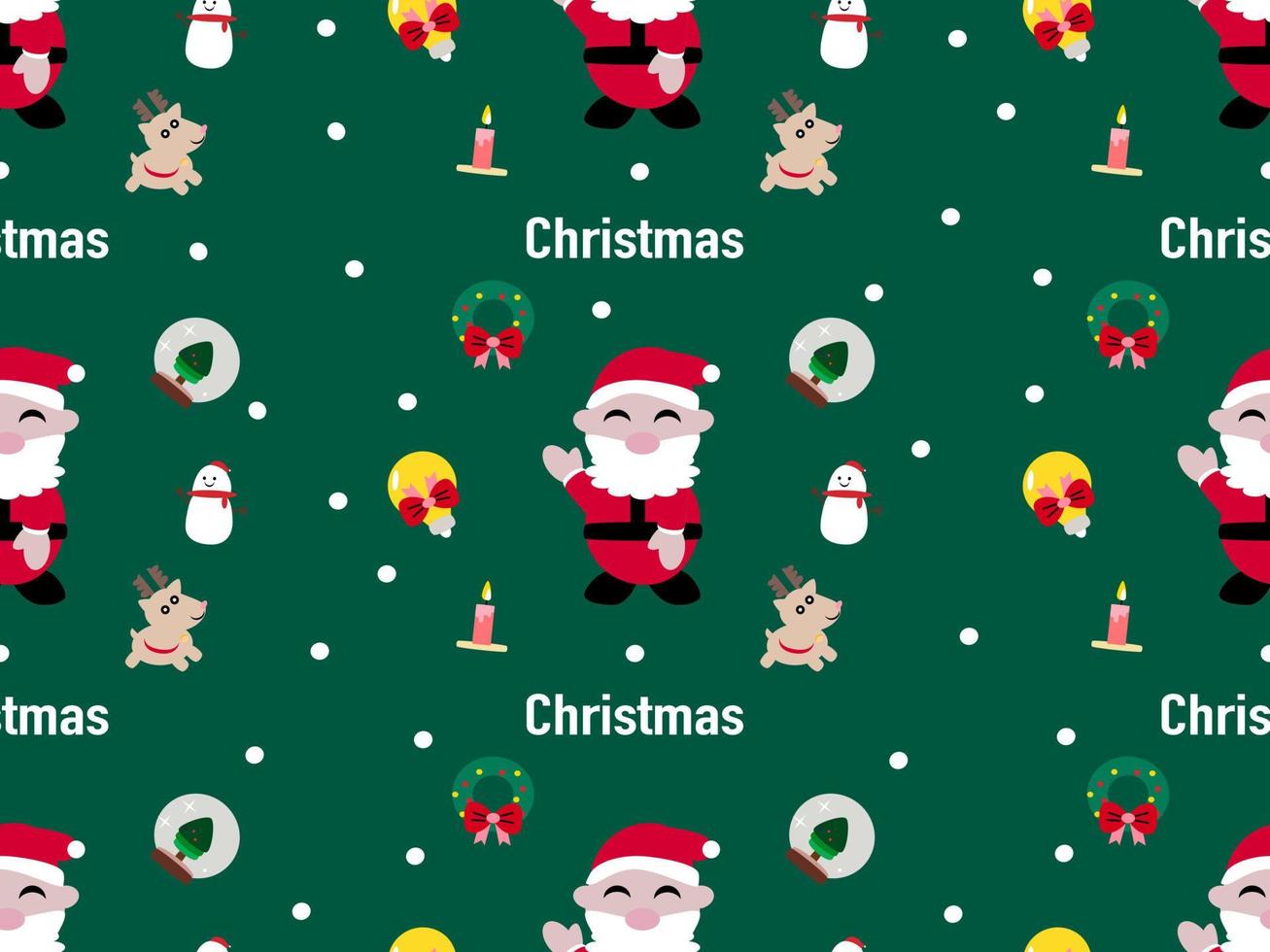 jul seamless mönster på grön bakgrund, jultomten, renar, snögubbe, julgran vektor