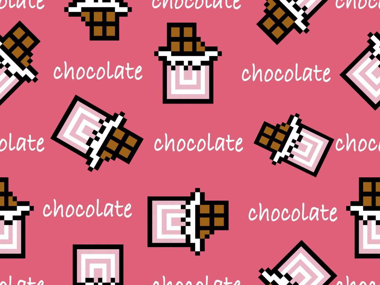 nahtloses muster der schokoladenzeichentrickfigur auf rosa hintergrund. pixelart vektor