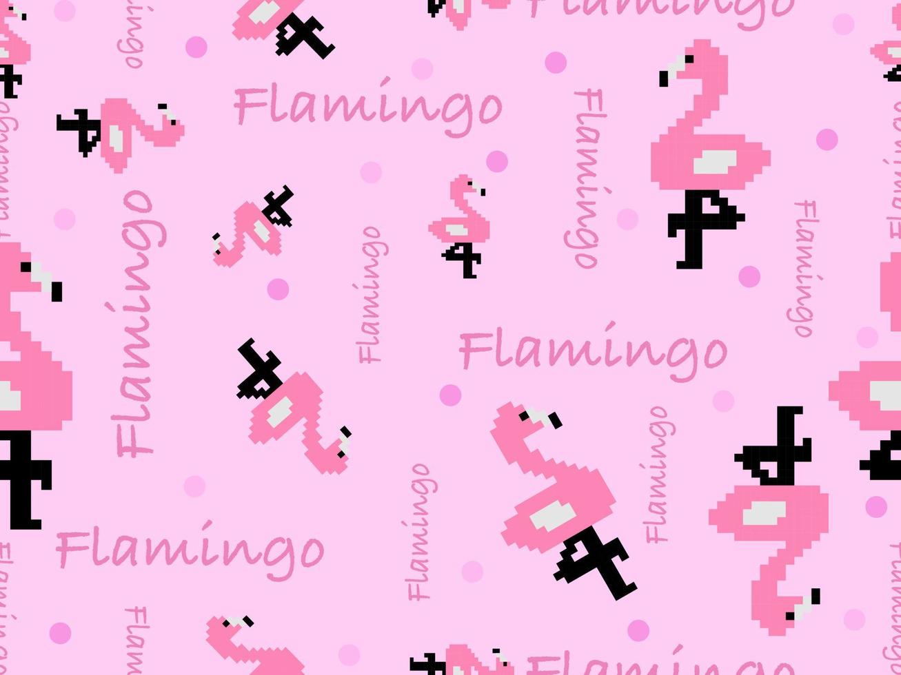 nahtloses muster der flamingozeichentrickfigur auf rosa hintergrund. Pixel-Stil vektor