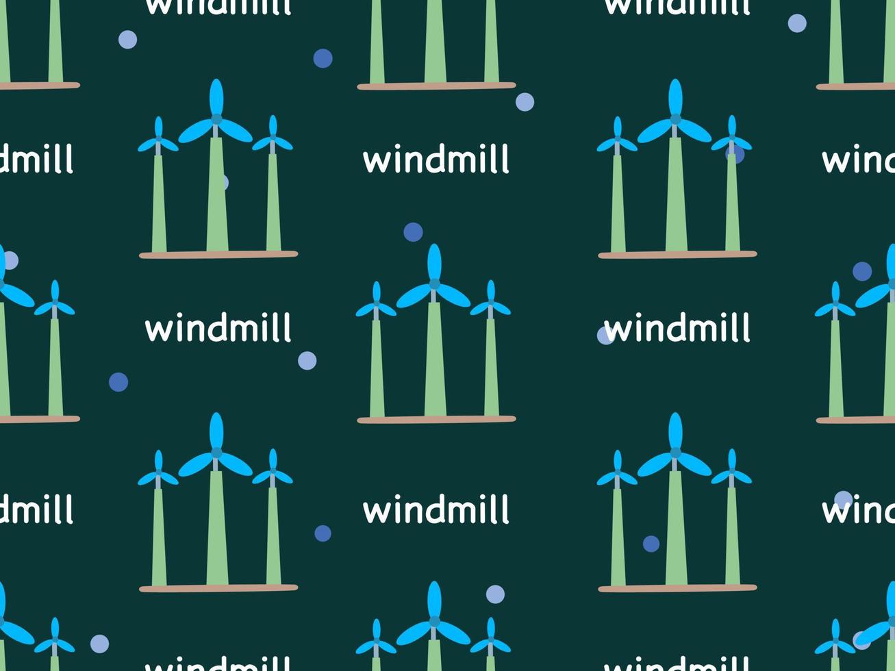 väderkvarn seriefigur seamless mönster på grön bakgrund vektor