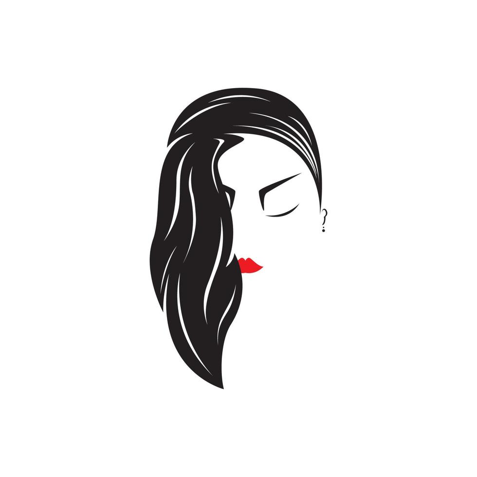 Mädchen Frau mit Frisur Haare schön Salon Make-up Kopf Silhouette Logo Vektor Symbol Symbol Illustration Design