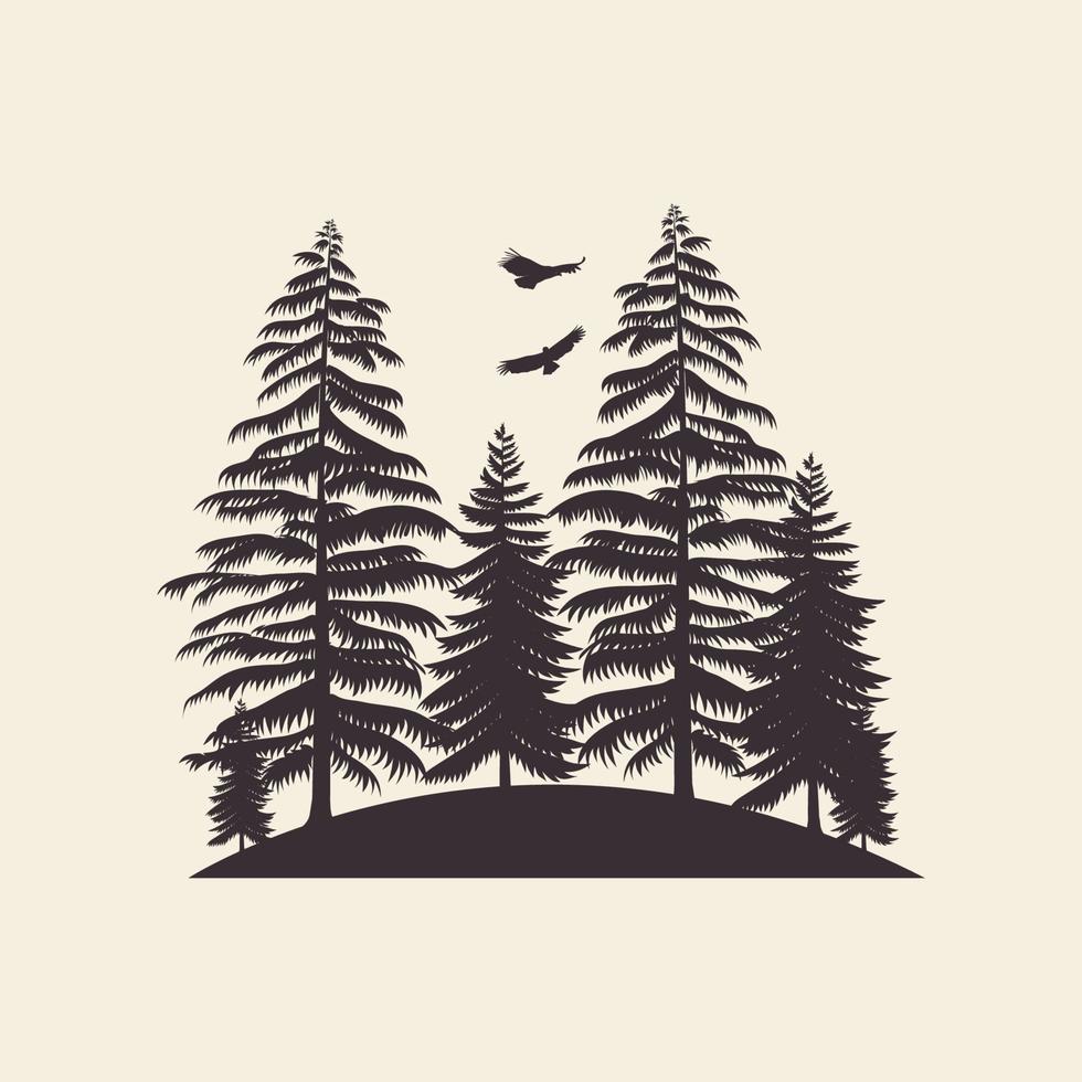 Wald mit Kiefern Logo Vektor Symbol Symbol Illustration Design Silhouette