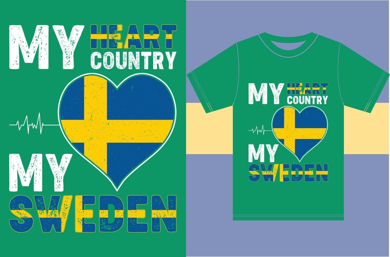 mitt hjärta, mitt land, mitt sverige. sverige flagga t-shirt design vektor