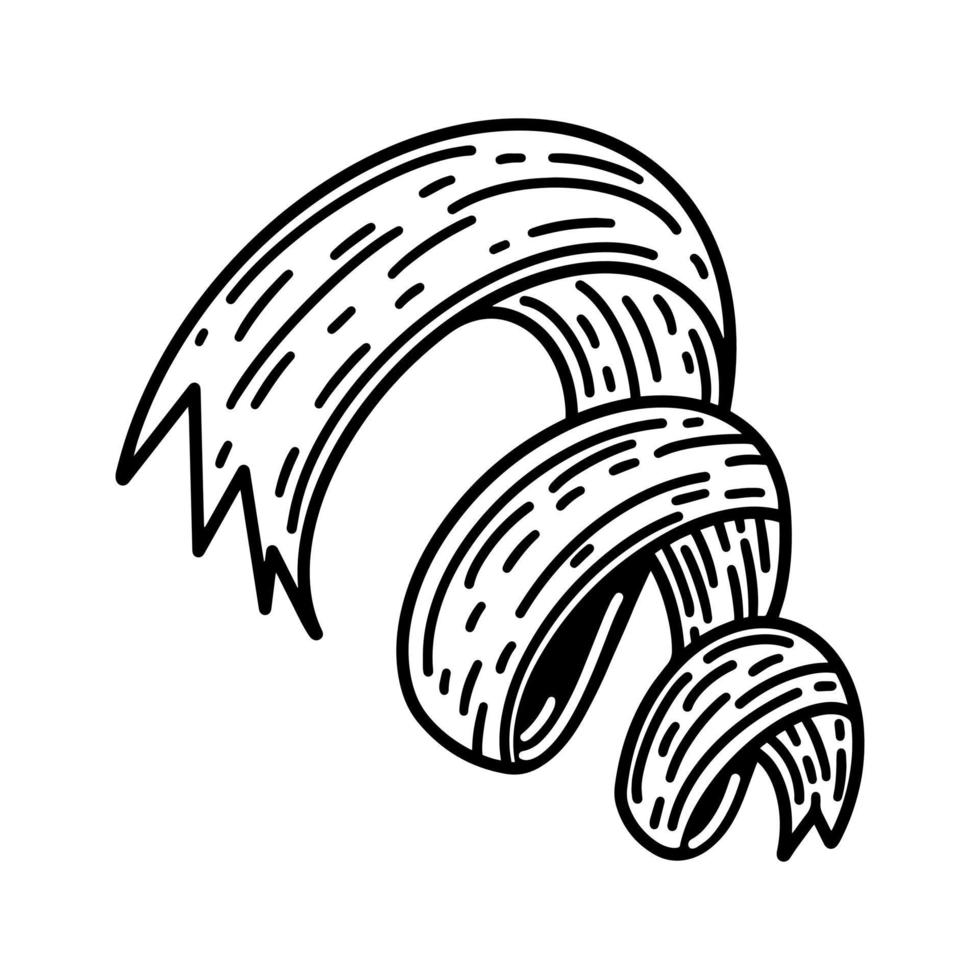 Rasiervektorsymbol. hand gezeichnete illustration lokalisiert auf weißem hintergrund. Spiralschale aus Holzschnitzerei, Tischlerei. natürliche Hackschnitzel, Biokraftstoff. monochrome skizze von sägemehl vektor