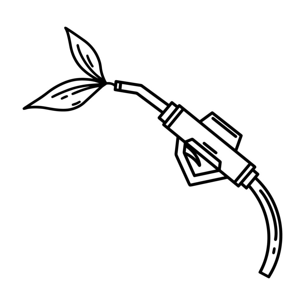 bensin eller gas pistol med biobränsle vektor ikon. handritad illustration isolerad på vit bakgrund. grön energi från växter. alternativt miljövänligt bränsle, monokrom ekoskiss