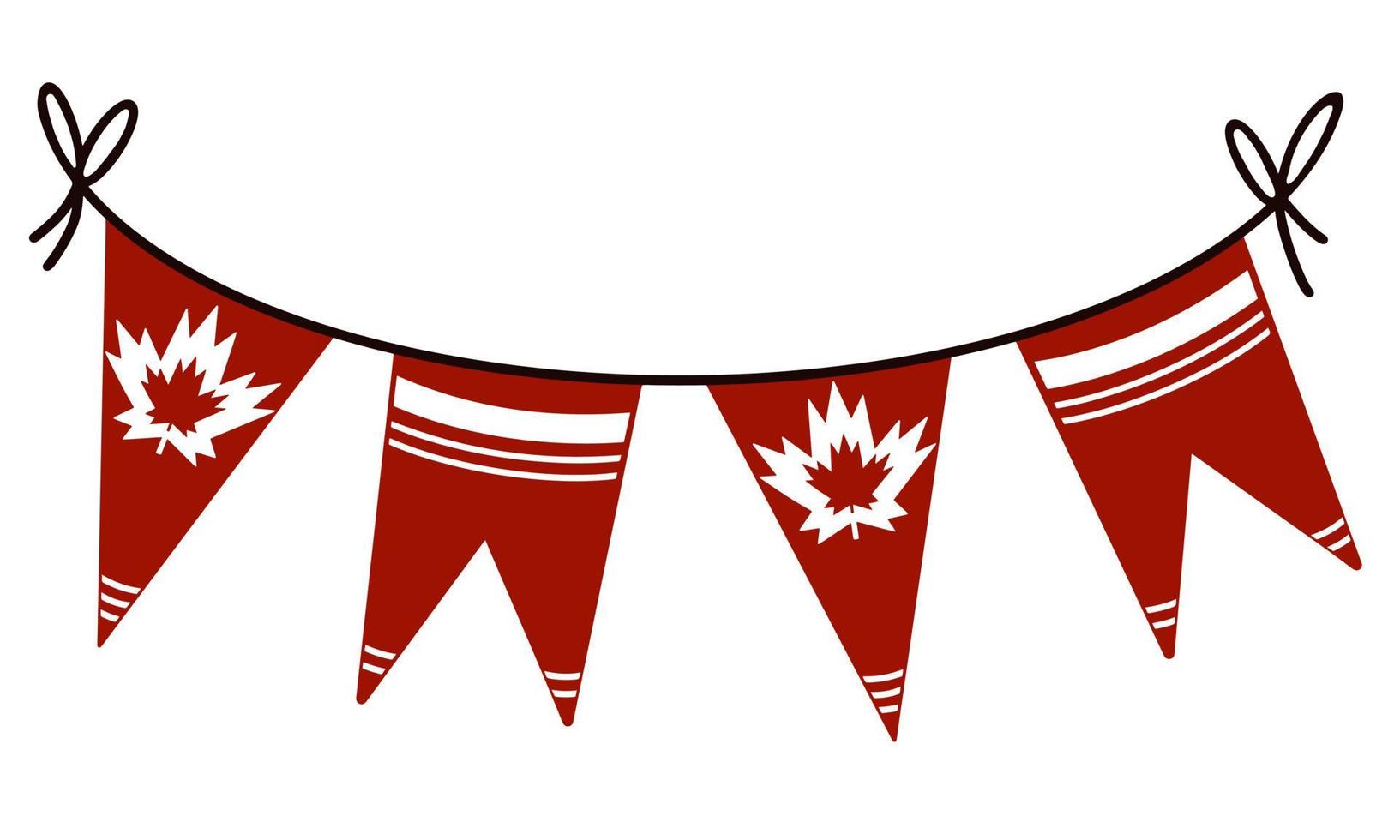 vektor illustration för Kanadas dag. krans med Kanadas flagga. isolerade banner på en vit bakgrund. flaggor på ett snöre med lönnlöv och prydnad.