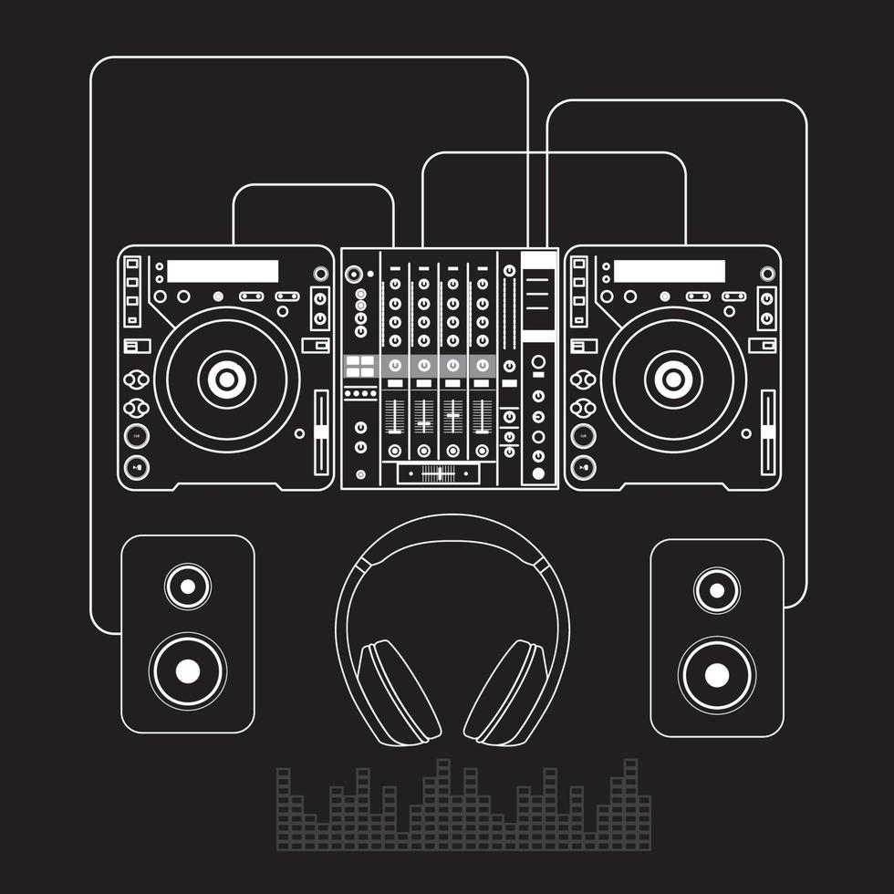 DJ mixer ljud skivspelare hörlurar isolerade vektor