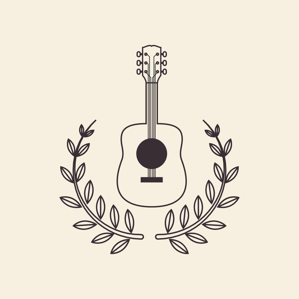 gitarr linje lyx med blad logotyp design, vektor grafisk symbol ikon illustration kreativ idé