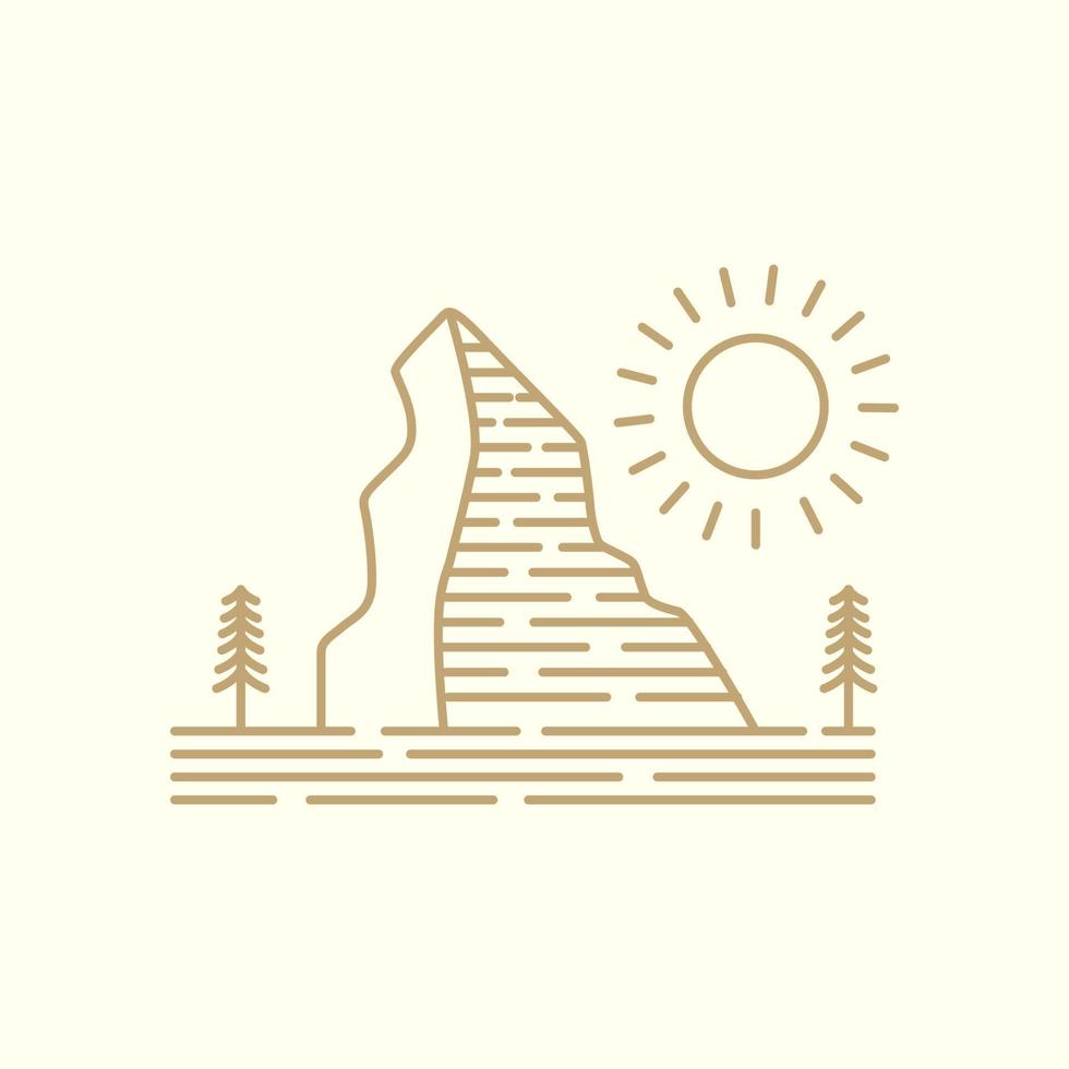 linje hill hipster med solen logotyp design, vektor grafisk symbol ikon illustration kreativ idé