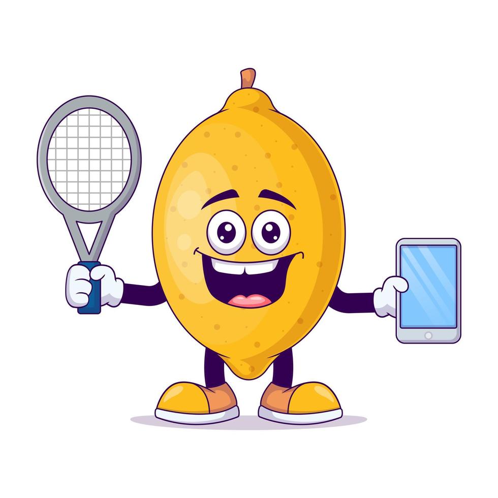 citron spelar tennis tecknad maskot karaktär vektor