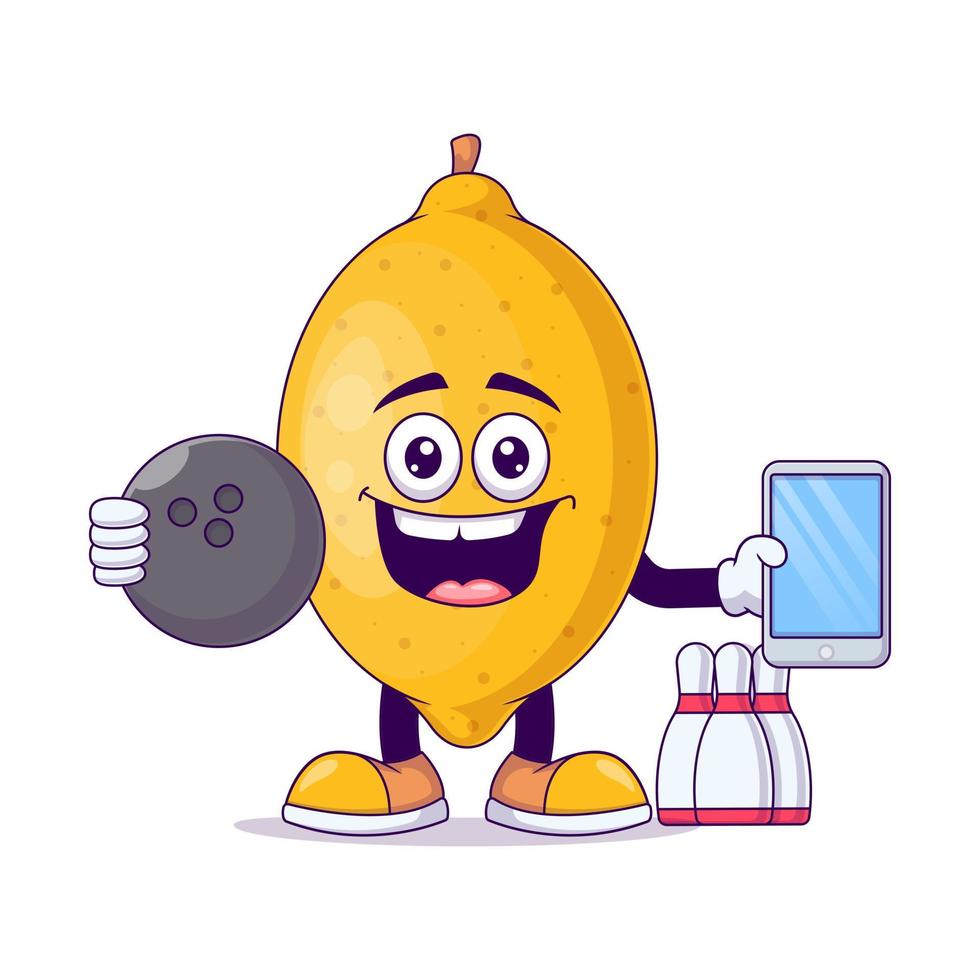 citron spelar bowling tecknad maskot karaktär vektor