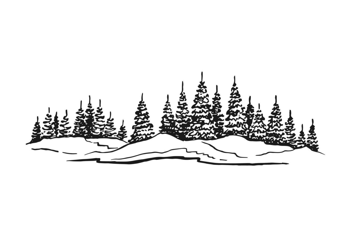 skiss av vild natur med skog. handritad illustration konverterad till vektor. vektor