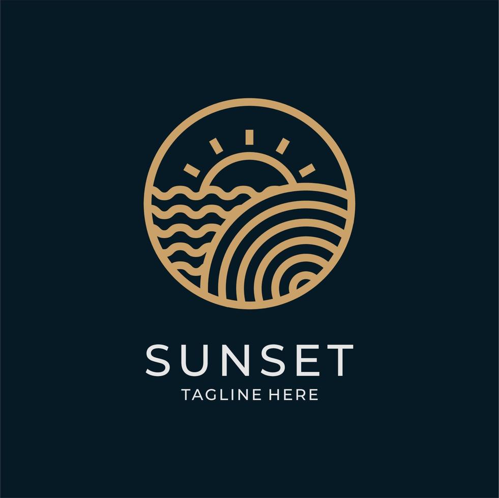 Sonnenuntergang minimalistische Linie Kunst Logo Vorlage Vektor Illustration Design. elegantes Design Luxus-Monolin-Sonnenuntergang-Logo-Vorlage.