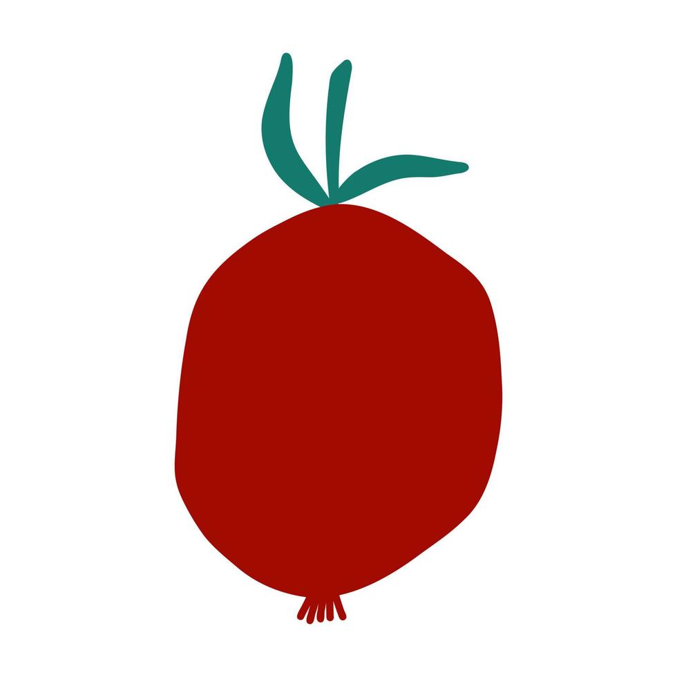 Granatapfel mit grünem Blatt und roten Samen im flachen Cartoon-Stil auf weißem Hintergrund. Vektor-Illustration von bunten frischen Früchten. vektor