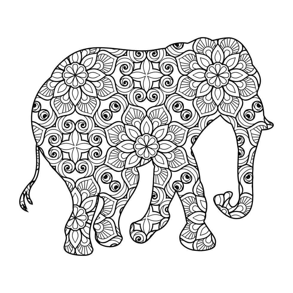 mandala elefant målarbok vektor