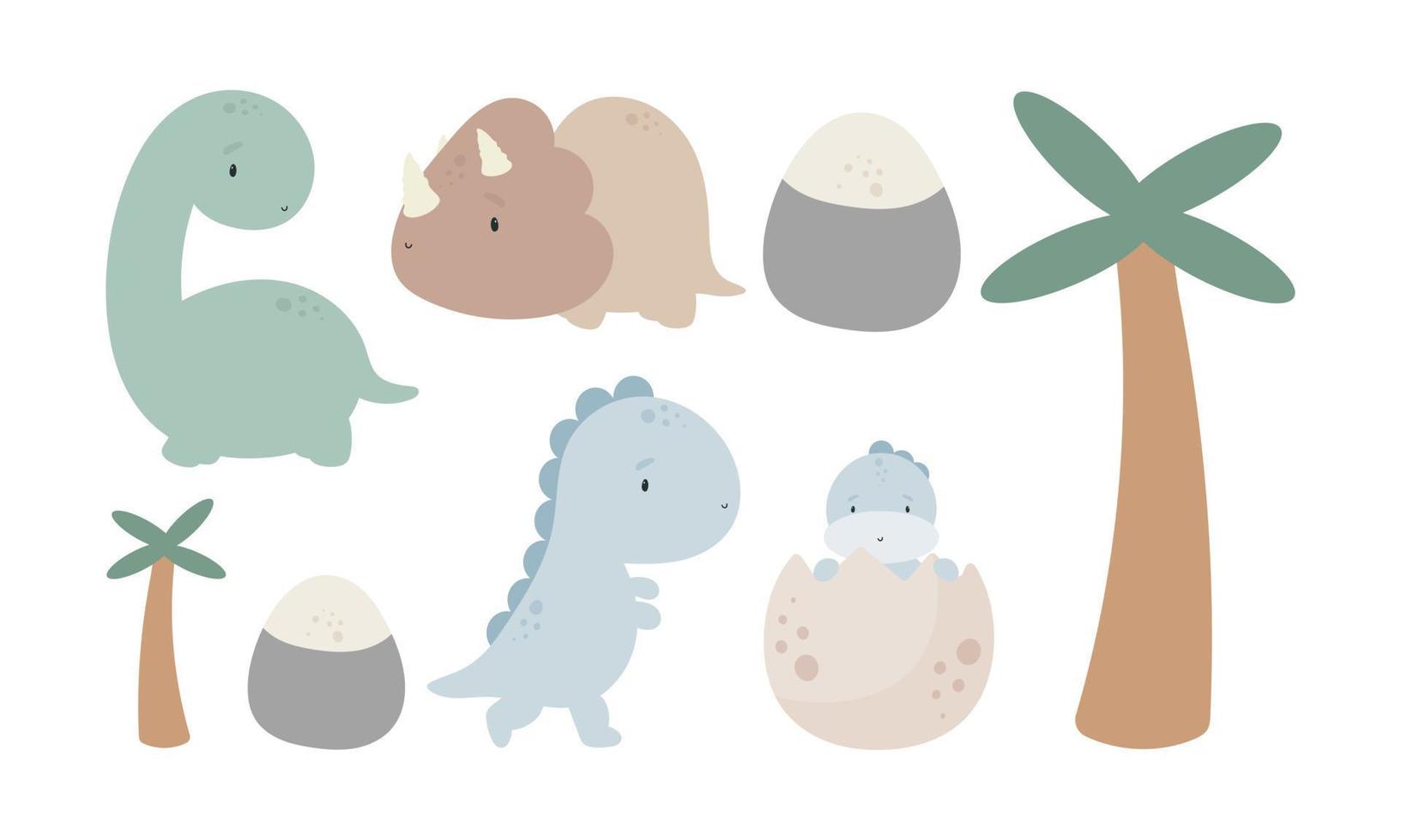 Reihe von süßen Dinosauriern. gut für Einladungen zur Babyparty, Geburtstagskarten, Aufkleber, Drucke usw. vektor