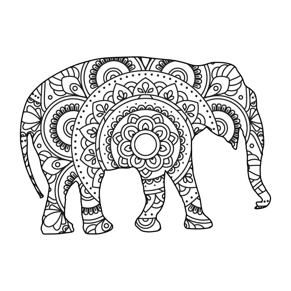 mandala elefant målarbok vektor