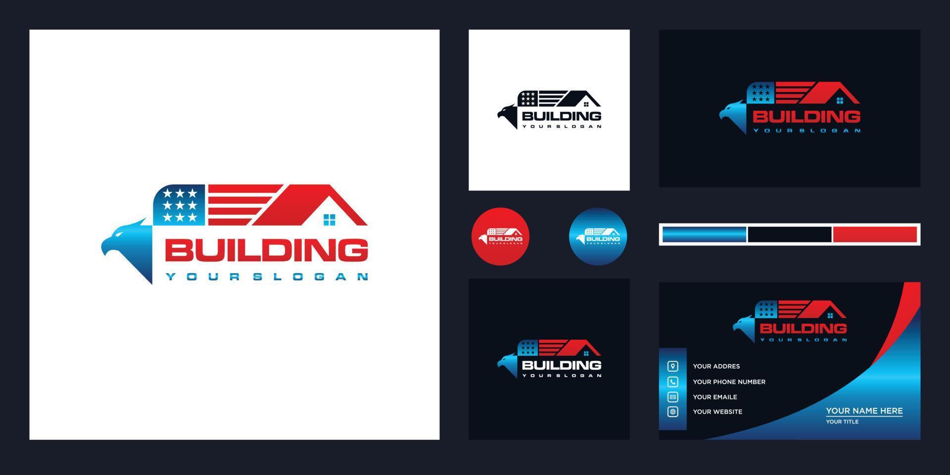 Gebäude-Immobilien-Logo und Visitenkarte vektor