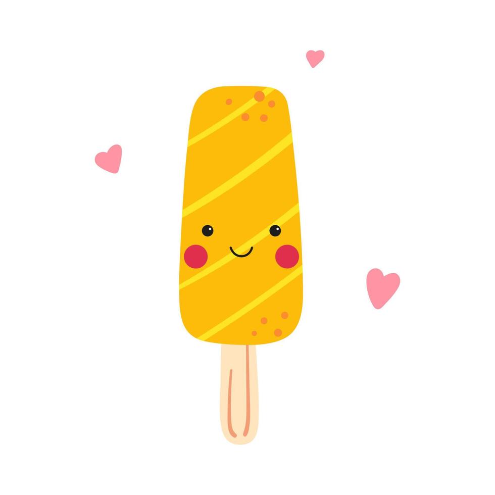 kawaii tecknad glass popsicle karaktär isolerad på vit bakgrund vektor