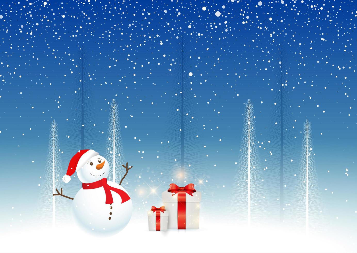 Julbakgrund med snögubben och gåvor vektor