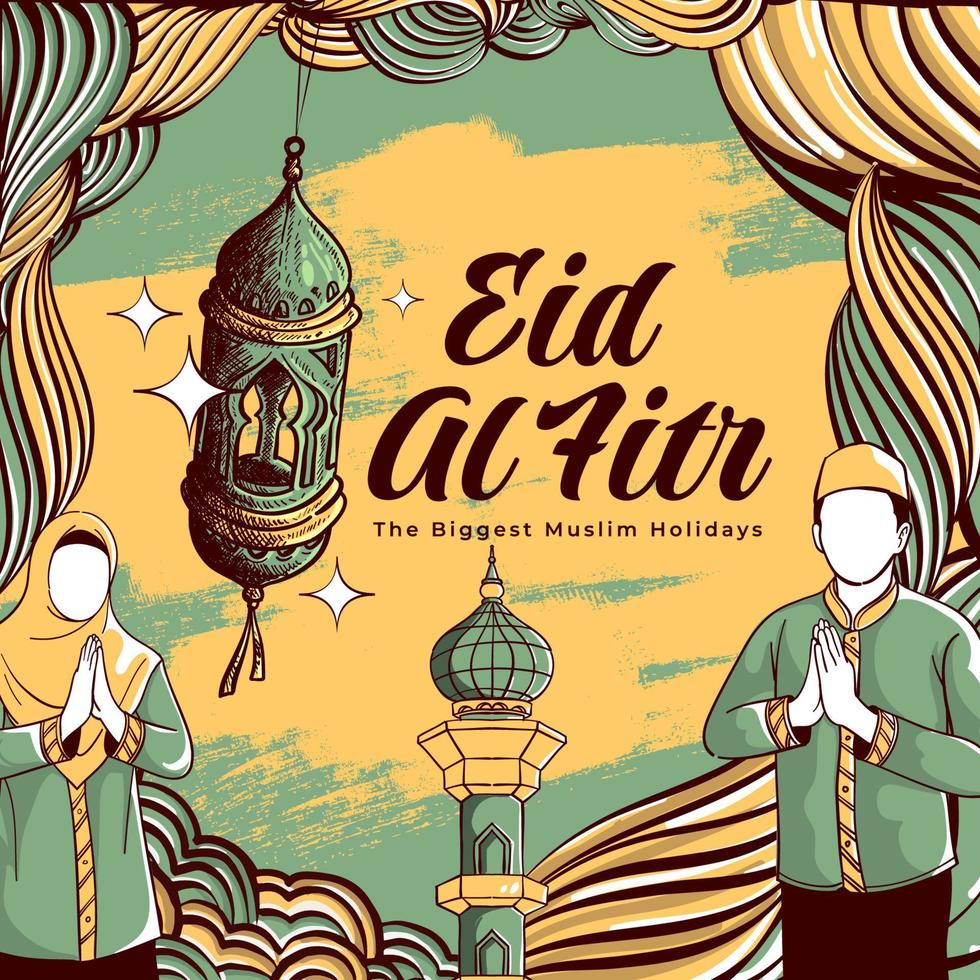 hand gezeichneter eid al-fitr illustrationshintergrund vektor