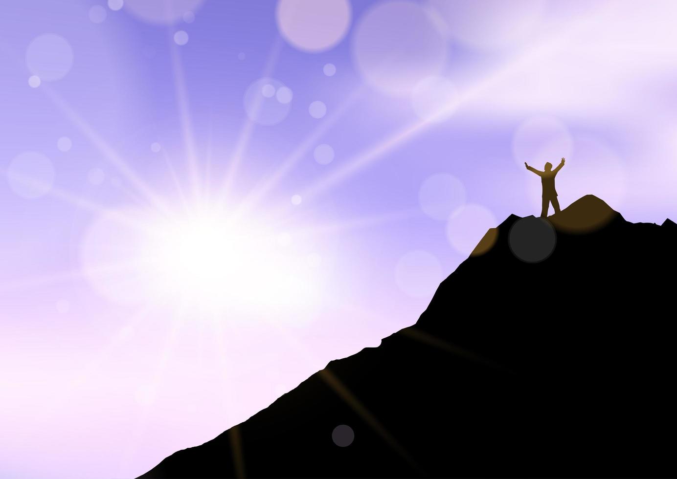 Silhouette eines Mannes stand mit erhobenen Armen auf Klippen gegen Sonnenuntergang Himmel 2707 vektor