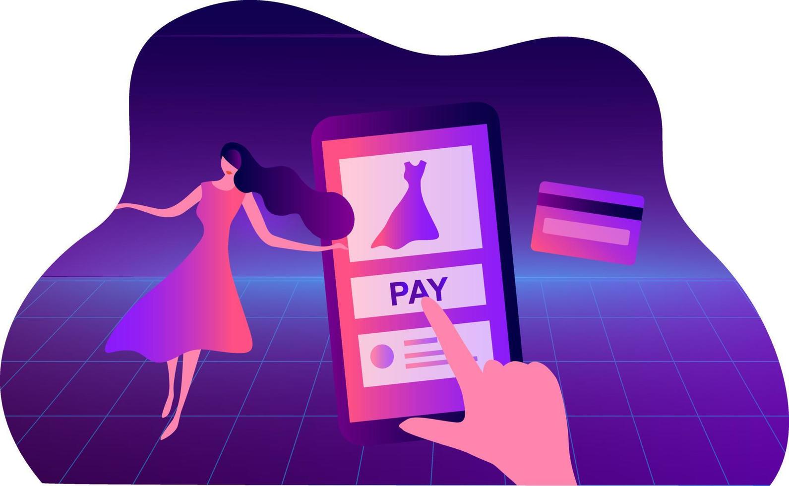 online shopping och betalning med smartphone kvinna använder mobil beställning och betala med kreditkort. online shopping, digital betalning och leveransteknik koncept vektor