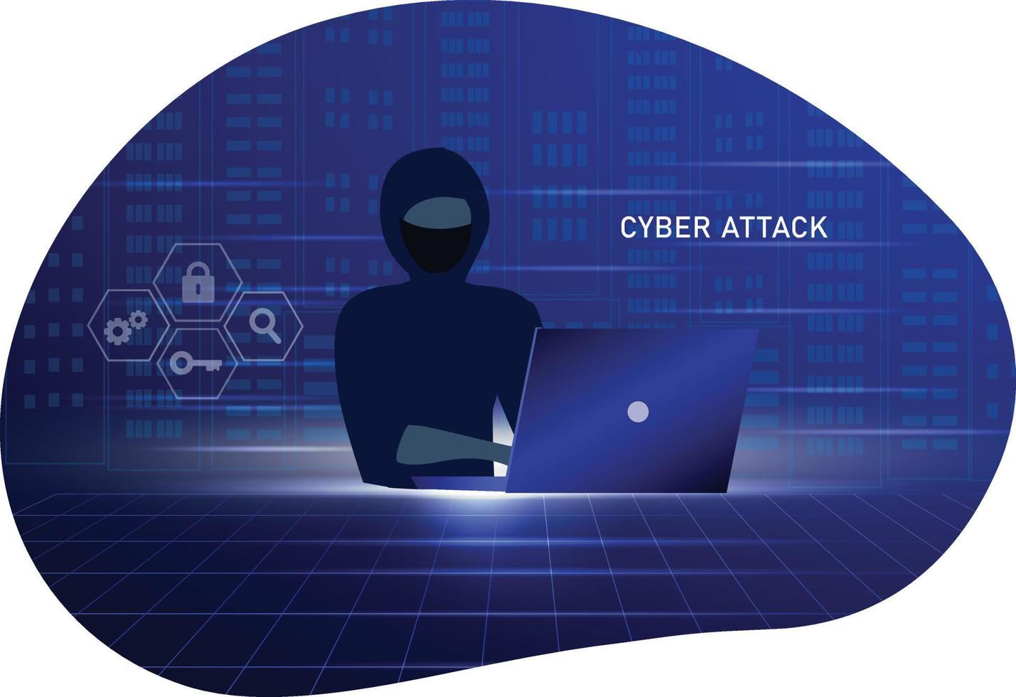 hackerbrottsattack och personlig datasäkerhetskoncept. hackare försöker låsa upp nyckeln på datorn och nätfiskekontot, stjäl lösenord. cybersäkerhet, säkerhetssystem och internetbrottskoncept. vektor