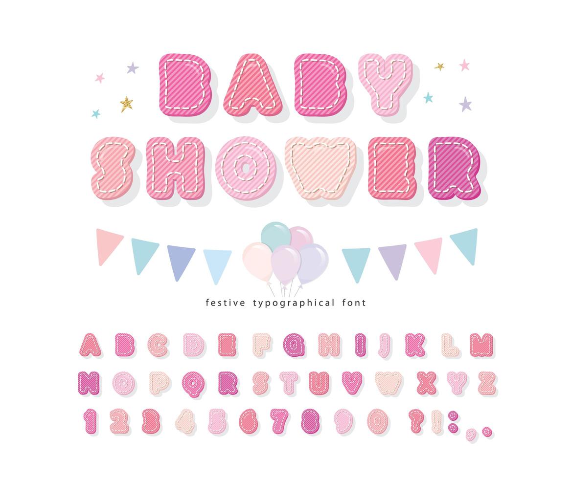 Bomullstexturalfabet för flickor. Baby shower design. vektor
