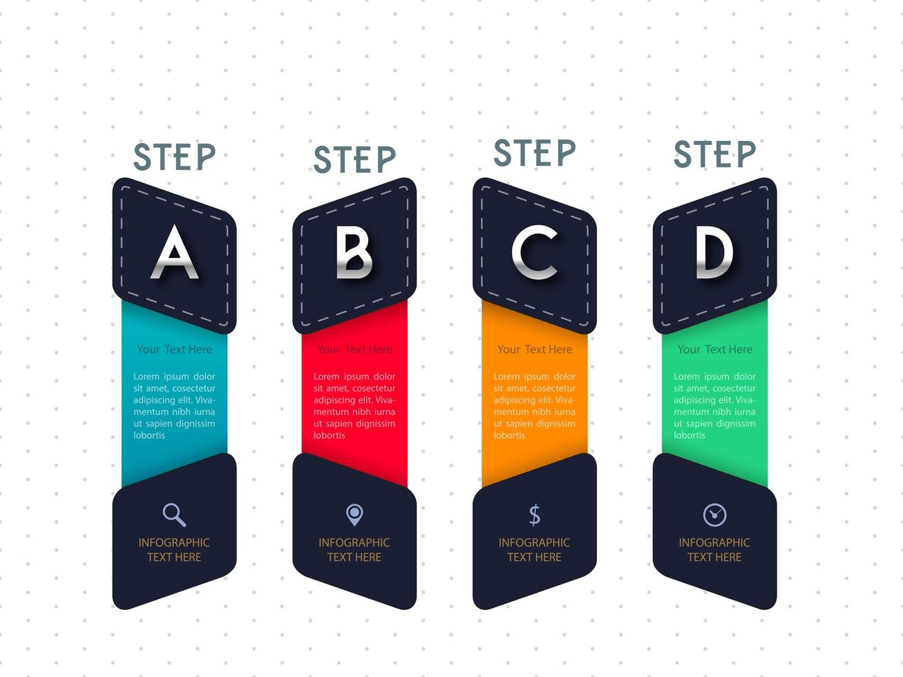 Infographik vier Schritt beschriftet Template-Design vektor