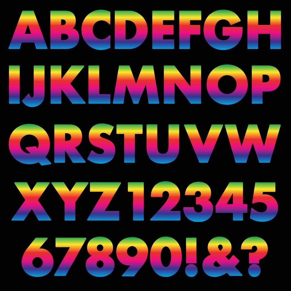 Farbverlauf-Regenbogen-Vektor-Alphabet-Schriftart vektor