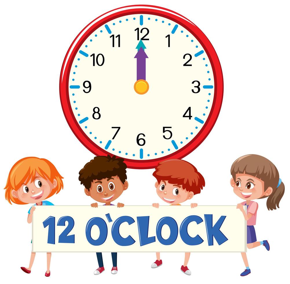 Kinder und Zeit 12 Uhr vektor