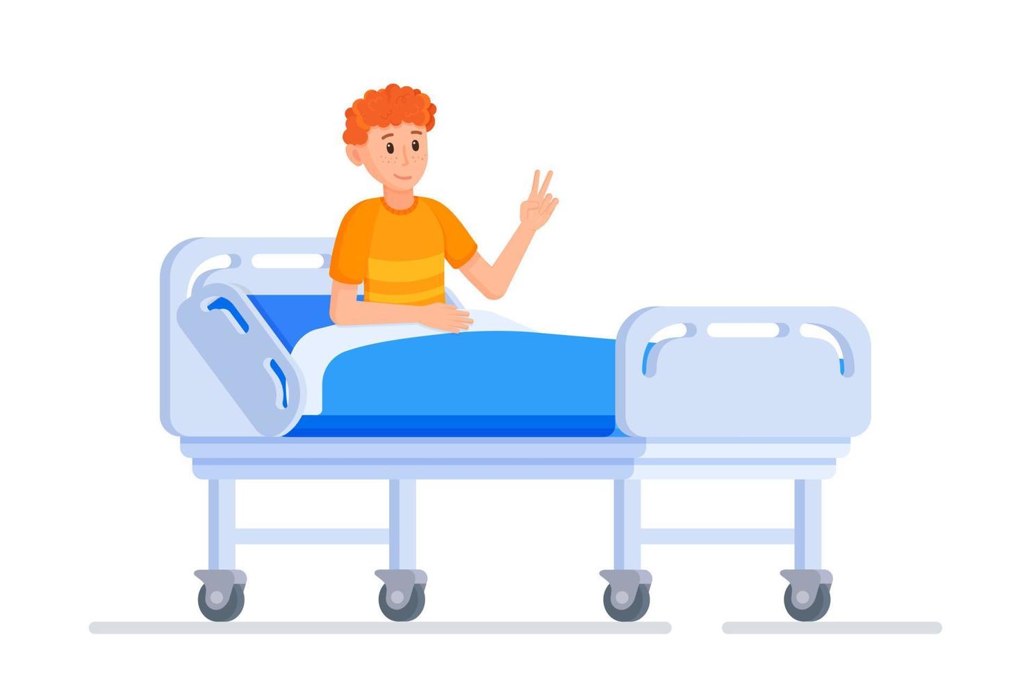 vektorillustration av en patient som ligger på en säng isolerad på en vit bakgrund. en sjuk person ligger i en medicinsk säng vektor