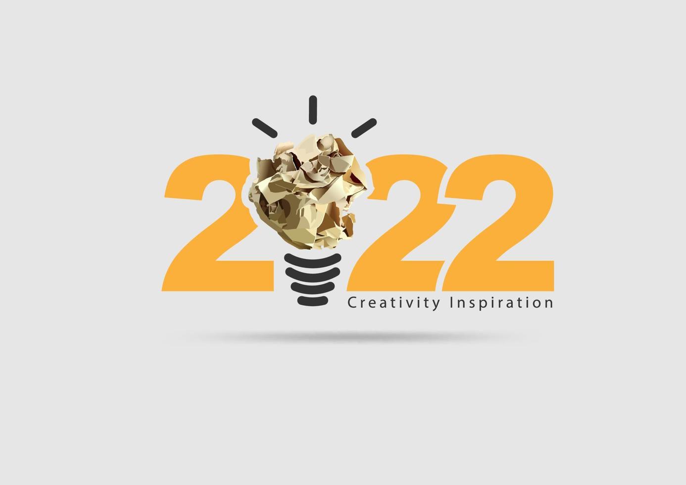 logotyp 2022 nyår kreativitet inspiration, med skrynkliga pappersboll glödlampa idéer konceptdesign, vektorillustration vektor