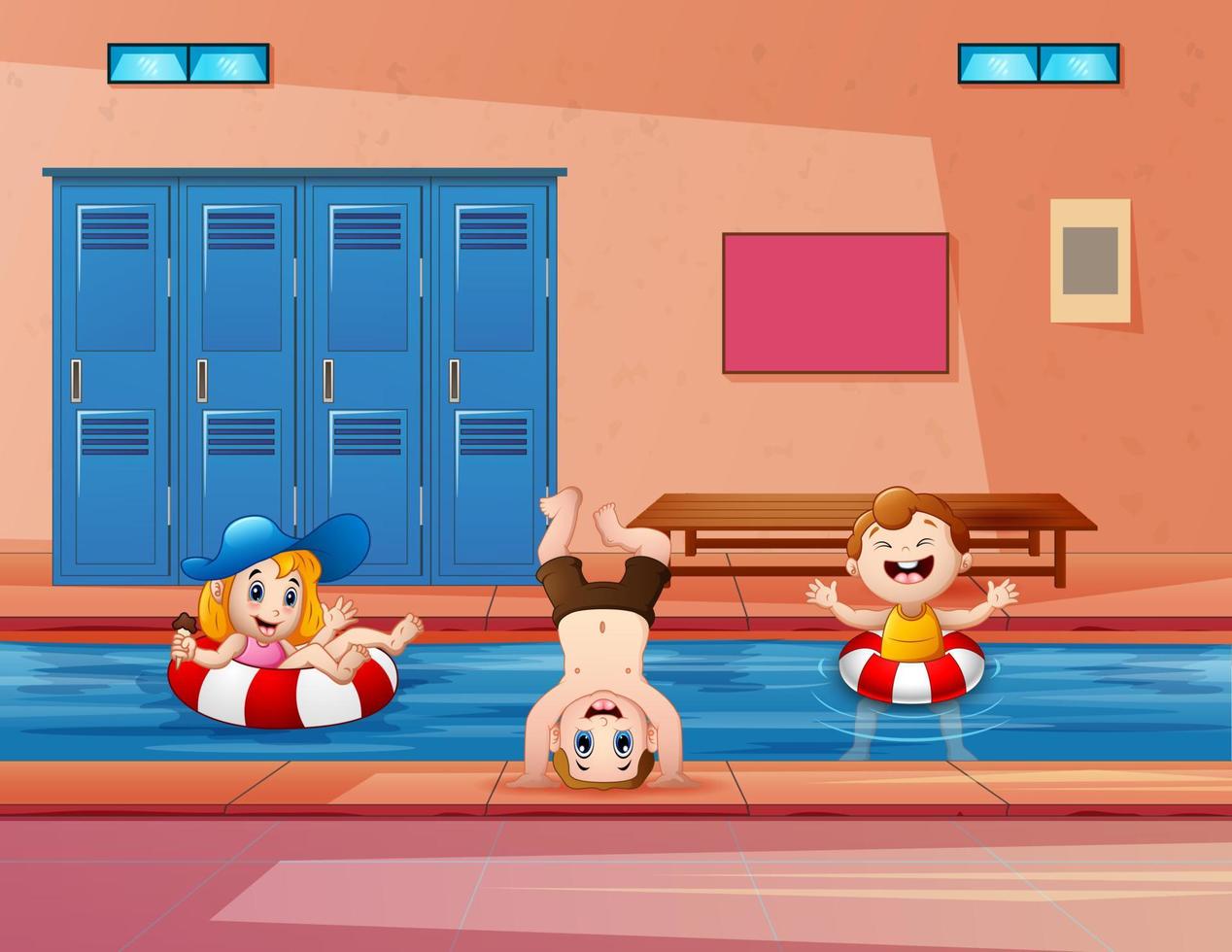 Illustration von Kindern, die im Hallenbad schwimmen vektor