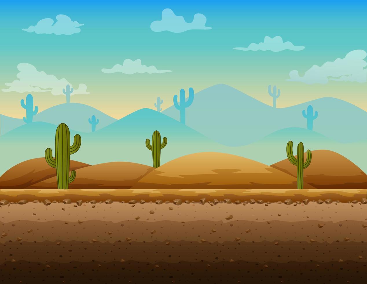 Wüstenlandschaft mit Kakteen und Bergen am Horizont vektor