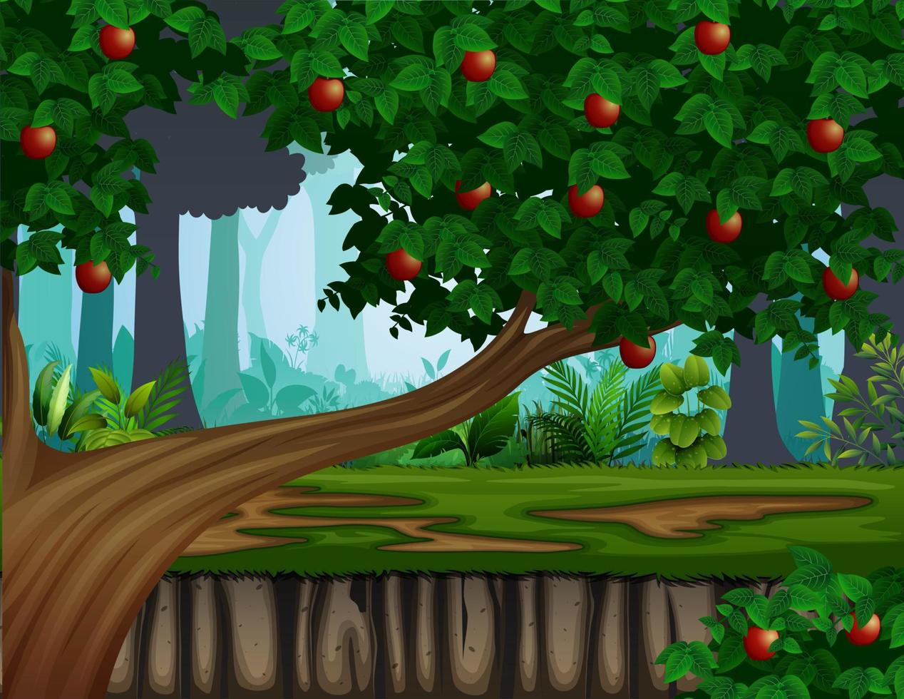 Illustration des Apfelbaums in der Waldlandschaft vektor