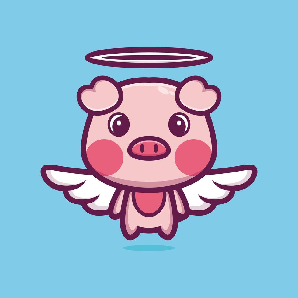 söt gris ängel seriefigur design premium vektor
