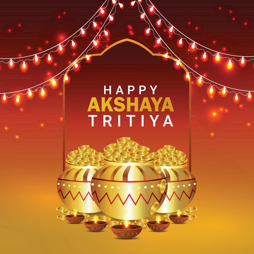 fröhliche feier akshaya tritiya mit goldmünzentopf vektor