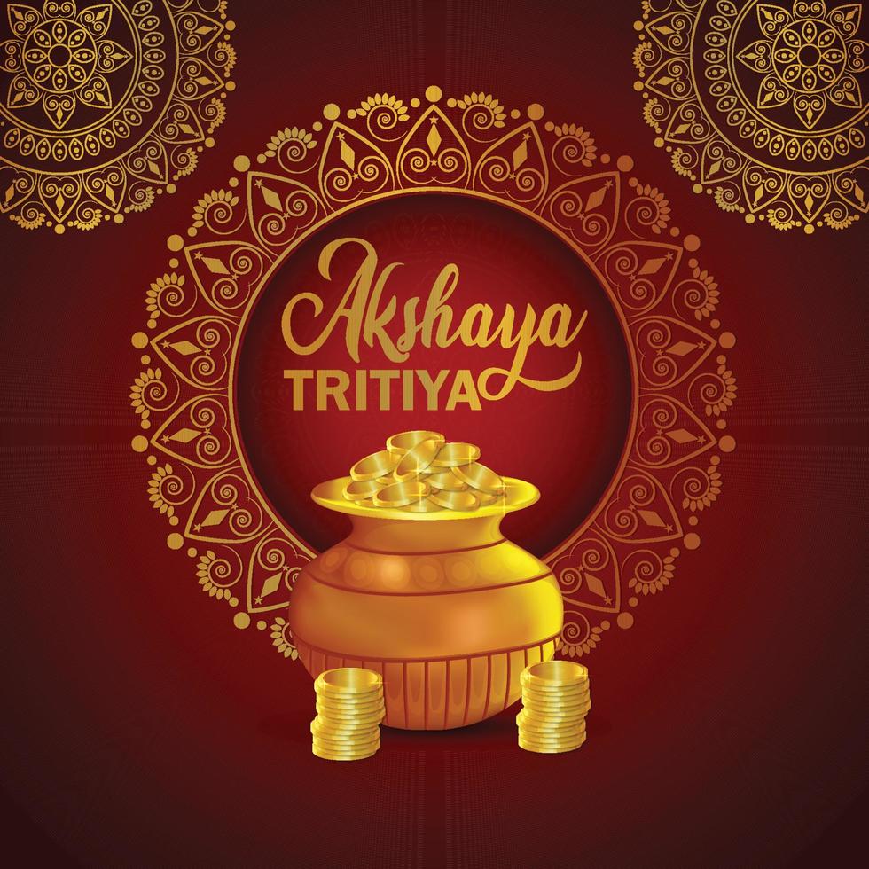 glad celebration akshaya tritiya dag med guldmynt potten vektor
