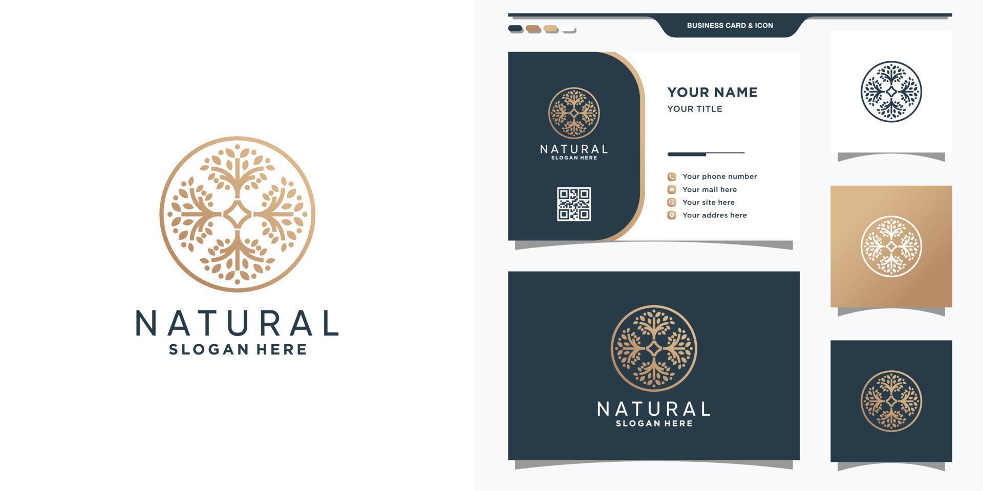 Naturbaum-Logo-Vorlage mit Kreiskonzept und Visitenkarten-Design-Premium-Vektor vektor