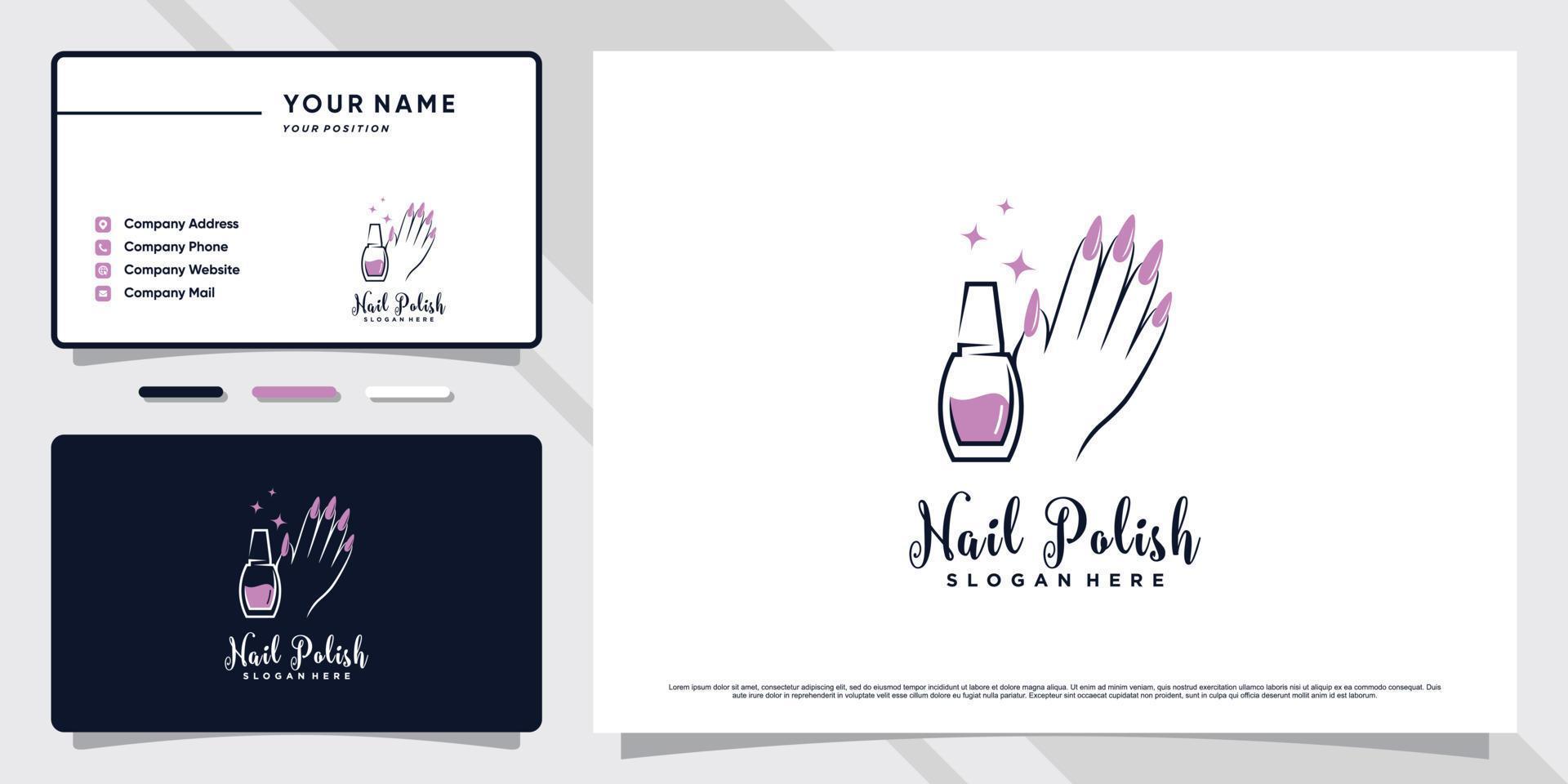 nagellack eller nagelsalong logotyp med kreativa element och visitkort design premium vektor