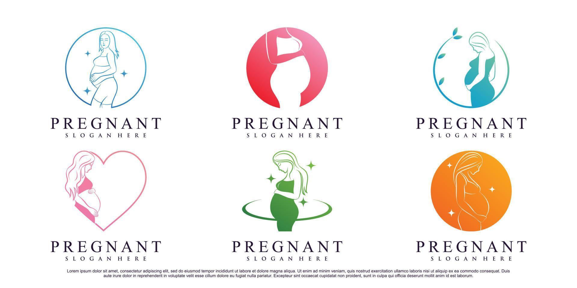 uppsättning av gravid kvinna logotyp design med kreativa element premium vektor