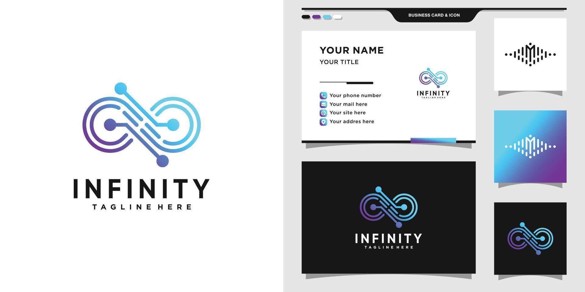 Infinity-Logo mit Gradienten-Tech-Stil und Visitenkarten-Design. Infinity-Technologie-Logo. Premium-Vektor vektor