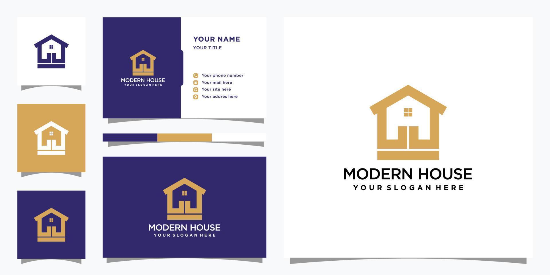 Hauslogodesign mit modernem Konzept und Visitenkarte. elegante logo-vorlage und visitenkartendesign premium-vektor vektor