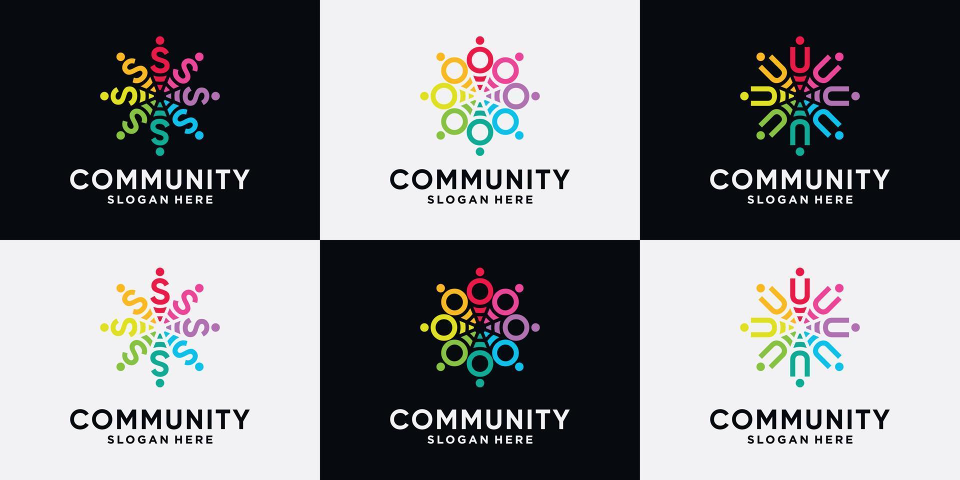 set bunt med community logotyp design initiala bokstaven s, o, u med kreativt koncept. vektor
