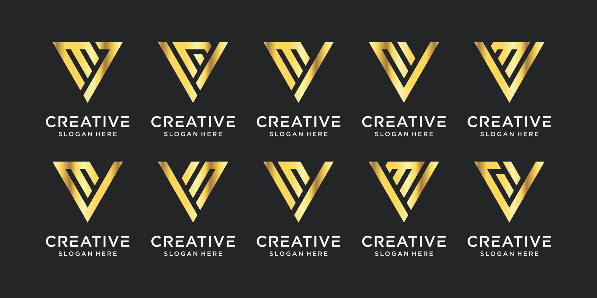 satz des kreativen monogramm-anfangsbuchstaben vm mit goldener stilfarbe. Logo-Design für Unternehmen und Unternehmen. Premium-Vektor vektor