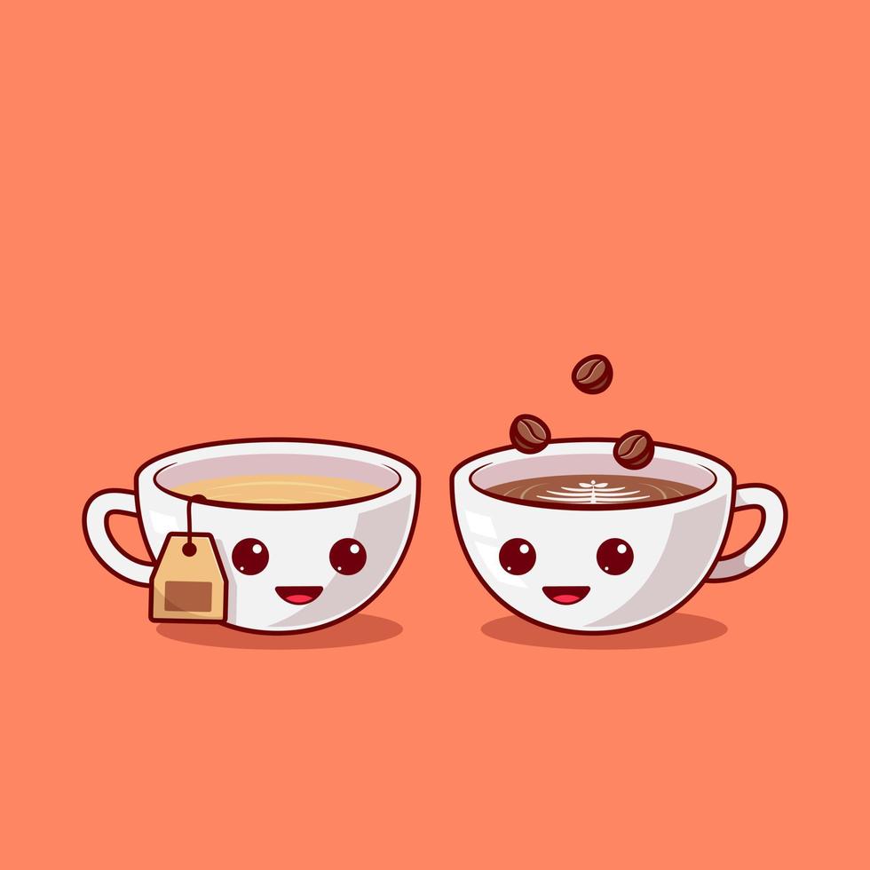 en kopp kaffe och te-maskot som pratar med varandra vektor